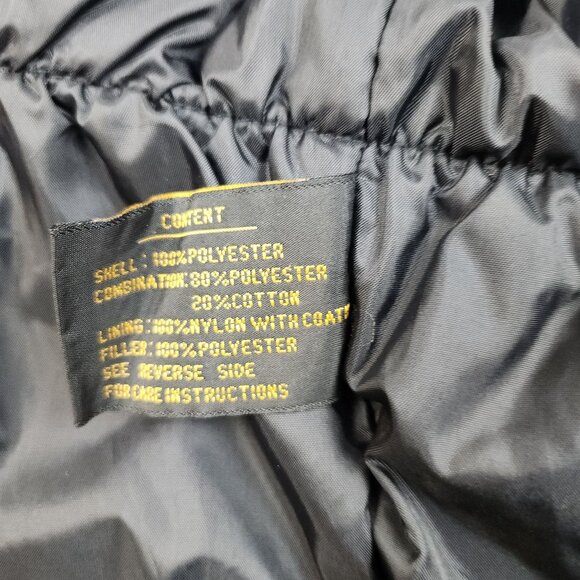 Women's Black Parka Jacket Large Faux Fur Lined Hood Gold Trim Preppy Cozy Layer - Picture 10 of 11